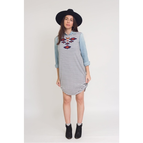 Striped Embroidered jumper dress by THML - Picture 1 of 9